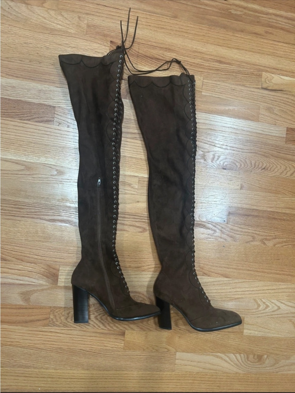 Jimmy Choo Brown Suede Over-the-Knee Lace-Up Heeled Boots